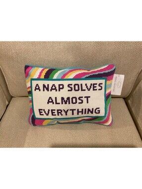 Peking Handicraft A Nap Solves Almost Everything Needlepoint Style Pillow NWT
